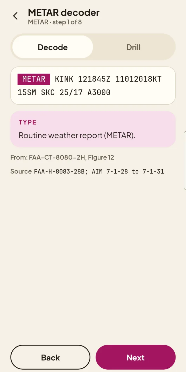 Weather — decode a METAR or TAF one line at a time